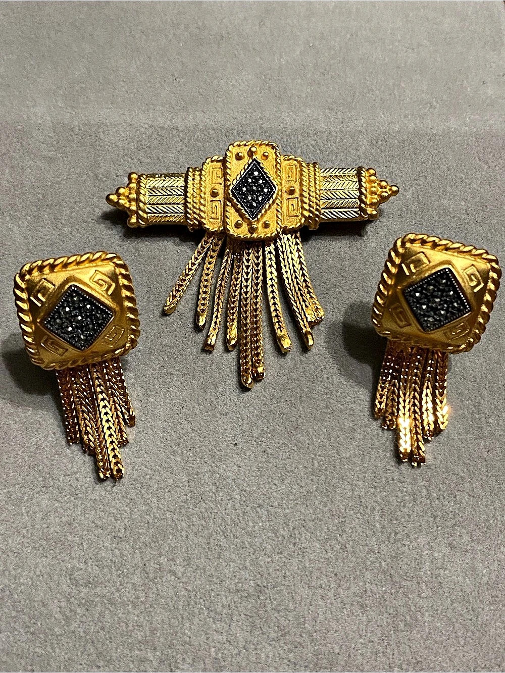 Jonette Jewelry Gold-Tone Brooch & Clip Earrings